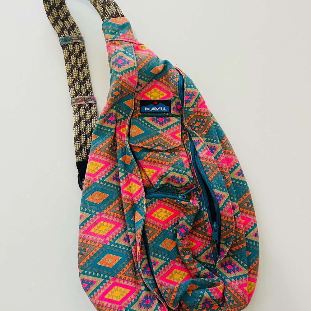 Kavu Multicolor Backpack with Rope Strap and Geometric Design